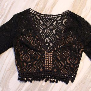 For Love & Lemons Black Florence Crop Top